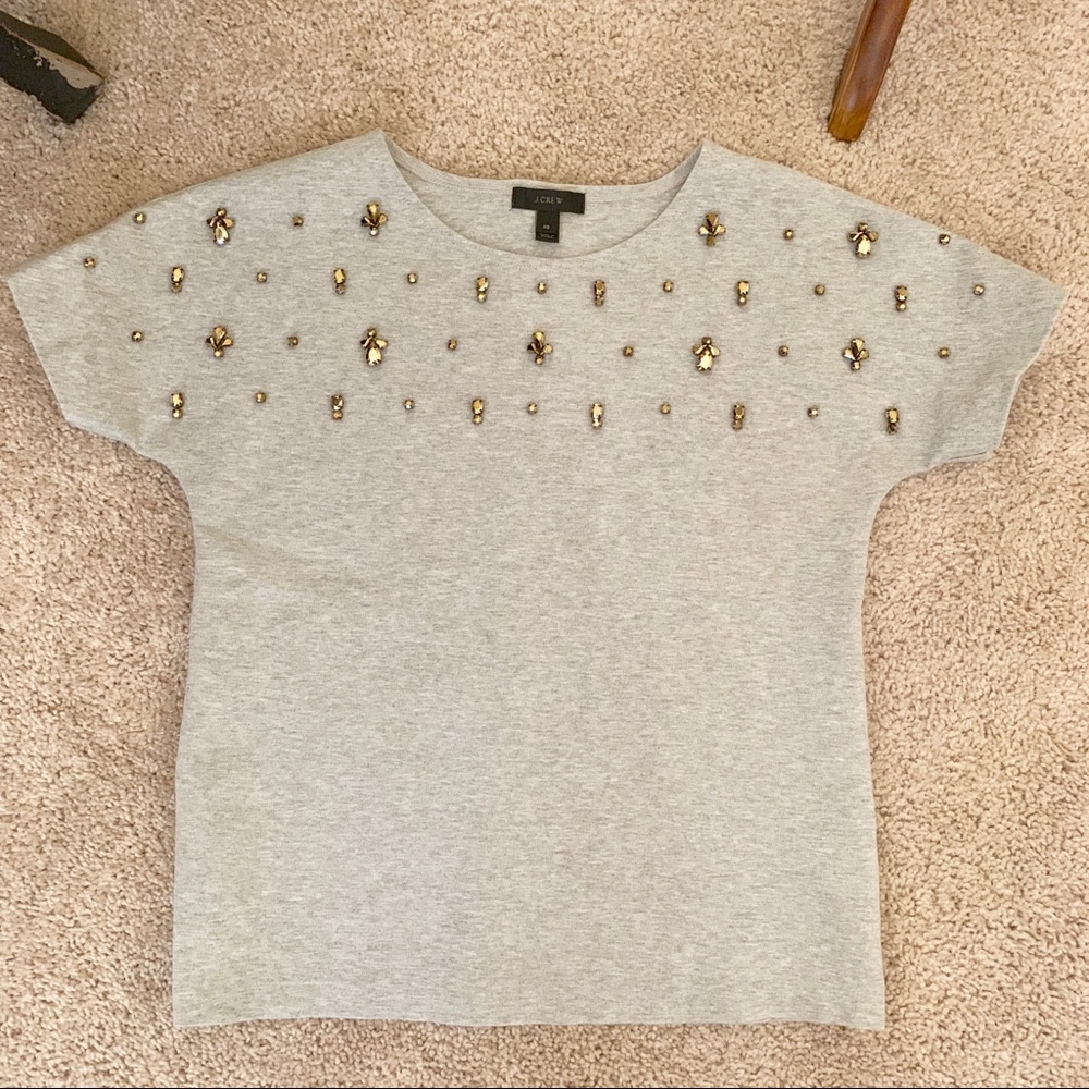 J Crew Gray Jersey Beaded Top - Sz XS